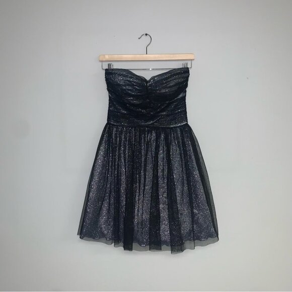 dELiA*s Dress Size‎ 5/6 Black Silver Tulle Tutu Formal Cocktail Strapless Straps - Picture 2 of 12